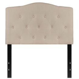 Twin size Beige Fabric Upholstered Button Tufted Headboard