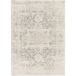 5' x 7' Distressed Oriental Area Rug in Light Grey / Beige