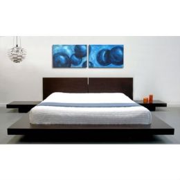 King Modern Japanese Style Platform Bed with Headboard and 2 Nightstands in Espresso