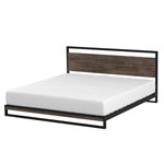 King size Modern Metal Wood Platform Bed Frame with Headboard in Gray