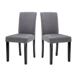 Set of 2 - Grey Fabric Dining Chairs with Black Wood Legs