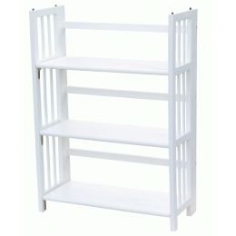 White Wood Folding Bookcase Storage Unit Shelving with 3 Shelves